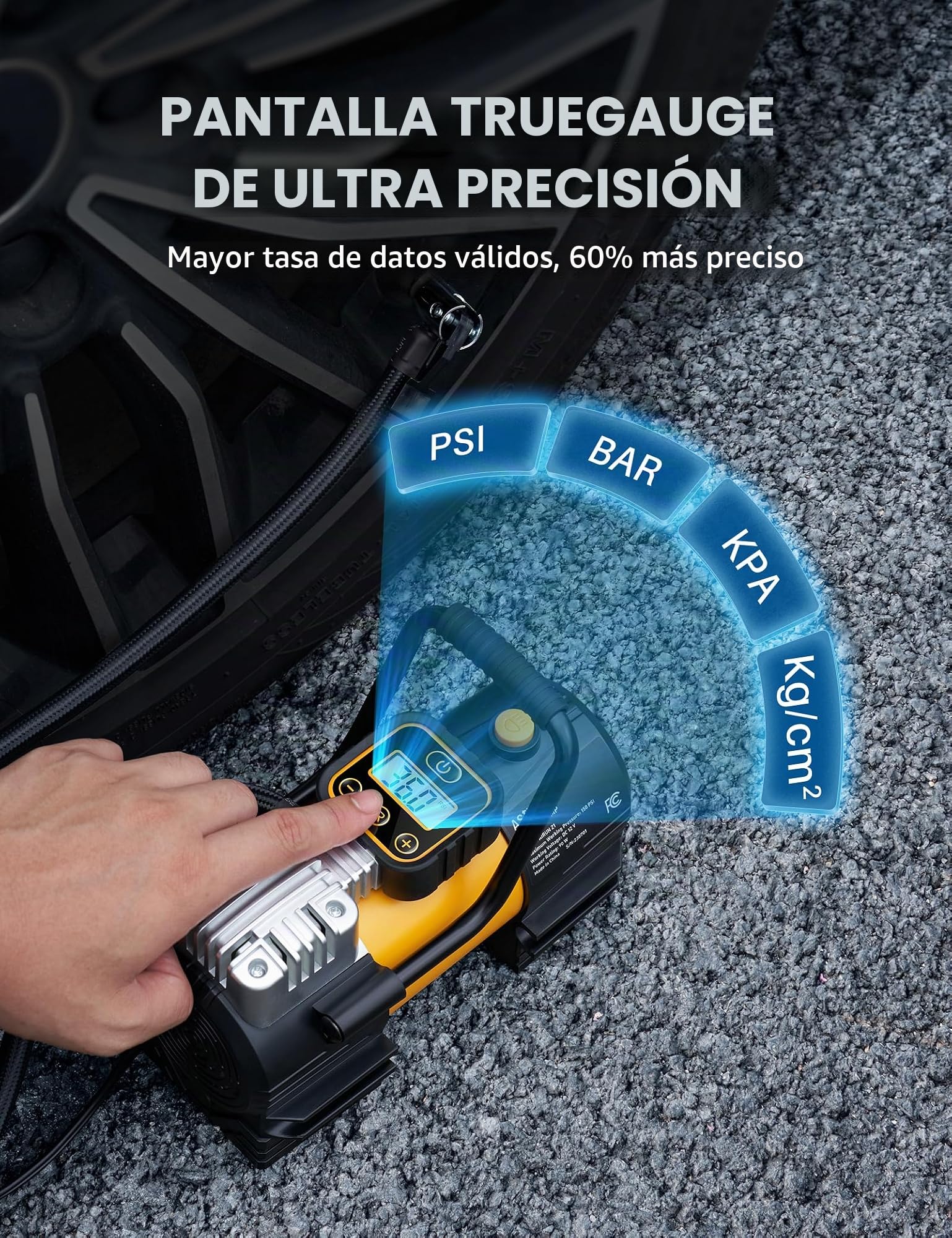 AstroAI Inflador Ruedas Coche de 150PSI, Compresor Aire Portátil 12V DC, Compresor Aire Coche, Inflador de Neumáticos Digital con 12 LEDs Luz para Coche, Bicicleta, Moto y Etc. | Bomba de Neumáticos para Coche 12V DC Bomba de Aire Digital con LEDs Luz Sup