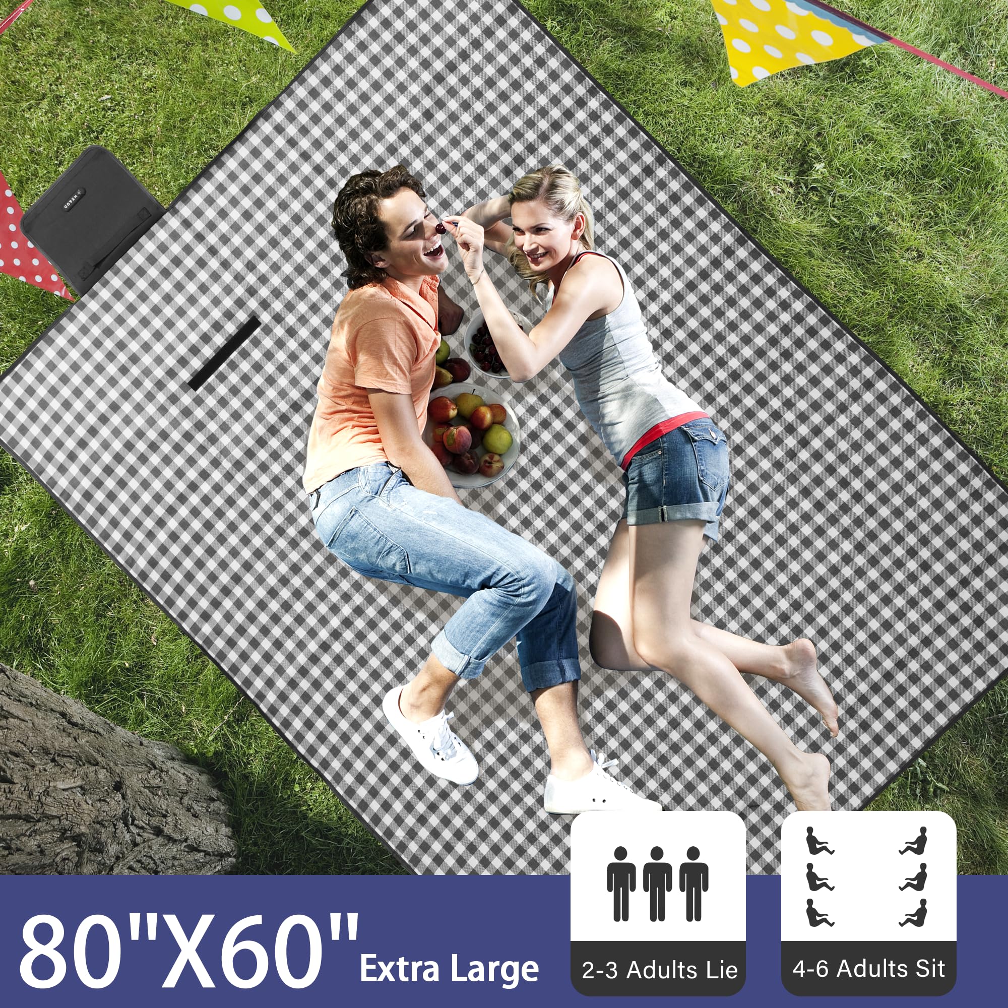 Koc piknikowy, na zewnątrz, bardzo duża mata piknikowa, 202 x 152 cm, koc kempingowy, koc plażowy, składana, wodoodporna mata piaskowa, wędrówki, podróże, koncerty rodzinne, niebieski