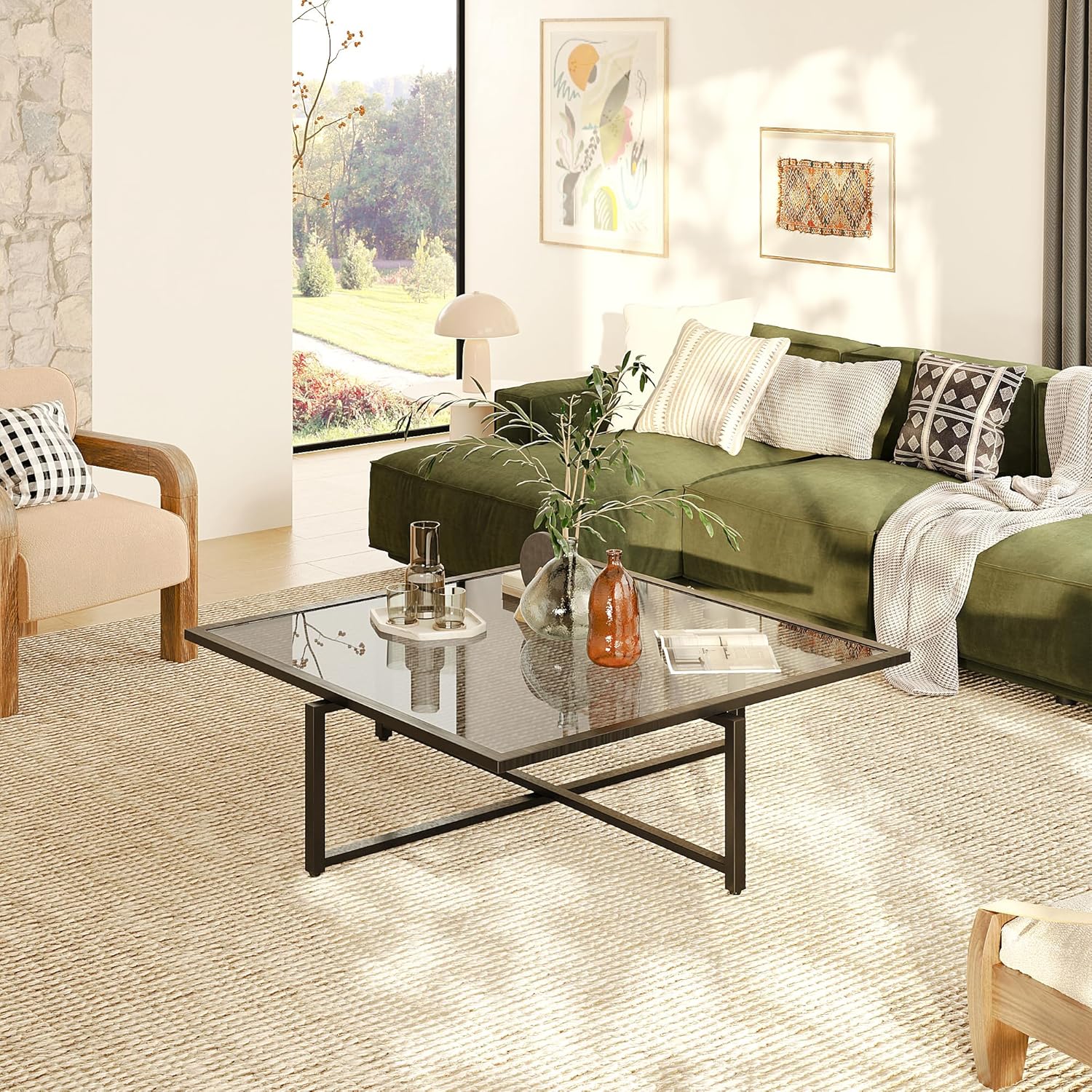 Small Space Square Glass Coffee Table - Square Coffee Table for Living Room, 36