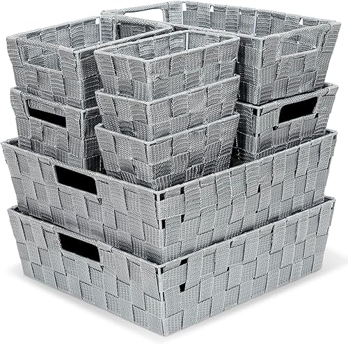 Miniatura 1 de Wondersome Juego de cestas de almacenamiento  9 piezas organizadores para el hogar  Contenedores apilables de tela tejida  Armario, lavandería,