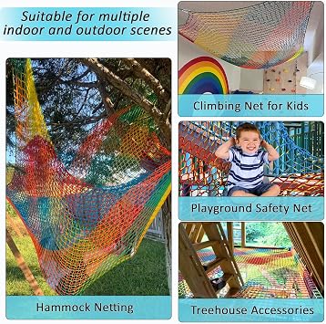 Kids Climbing Net Double Layers Playground Safety Netting Climbing Frame Cargo Net Children's Swing Hammock Netting for Treehouse Backyard, Multicolor(1X3m)