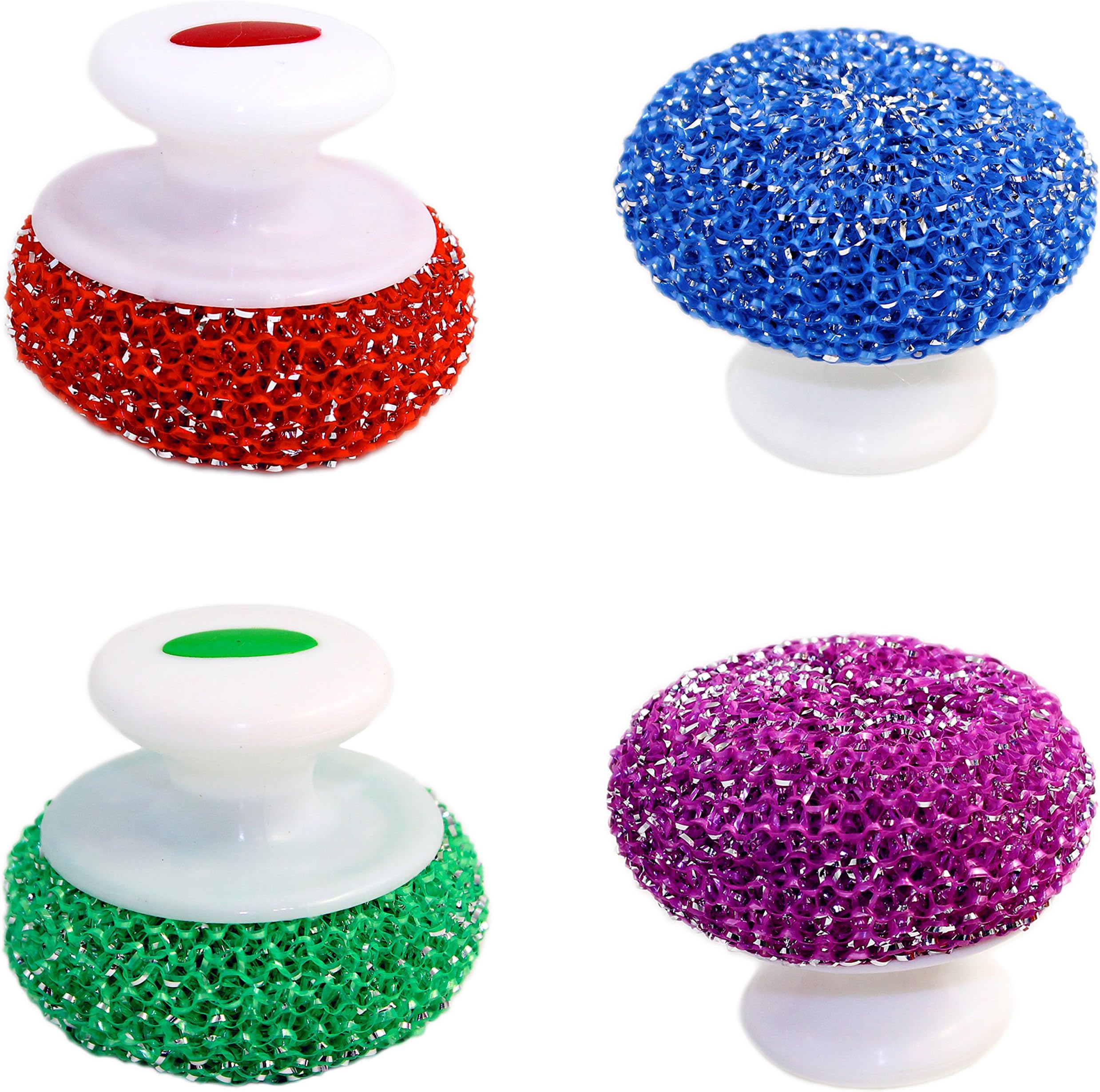 Pack of 4 Dish Scouring Mesh Balls with Handle, Dish Scrubbers with Handle