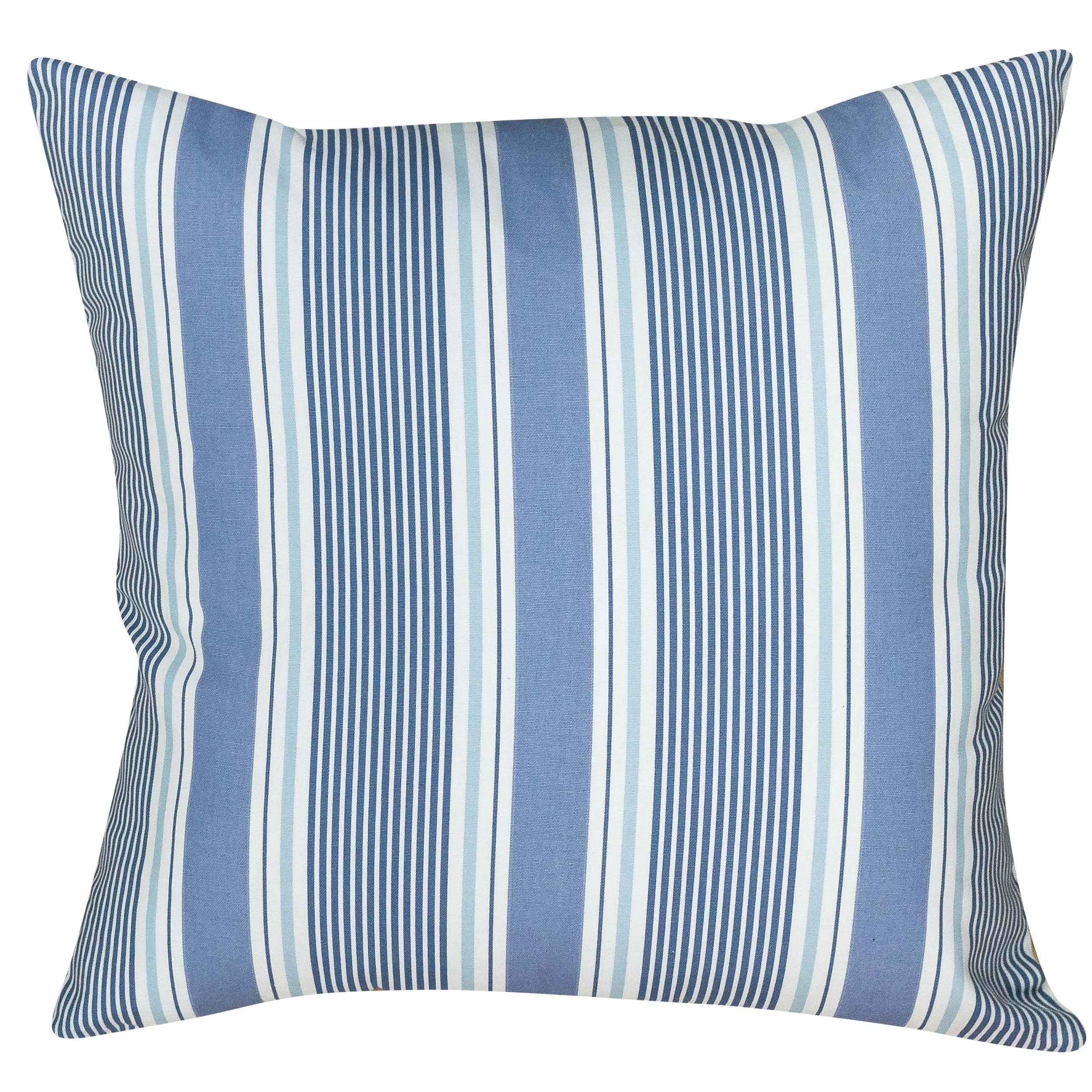 Linen Loft Navy Coastal Stripe Extra-Large Cushion Cover In Blue. Classic Nautical Striped Pattern In Marine Ocean Blue And Seafoam White. 23X23 Xl Square Cushion Cover Only