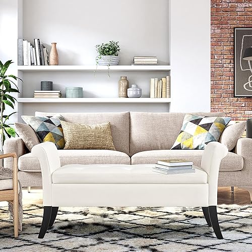 Miniatura 38 de Topeakmart Otomana moderna de almacenamiento con brazos enrollados, color negro, tela de lino, capacidad de 300 libras Negro -,Marrón