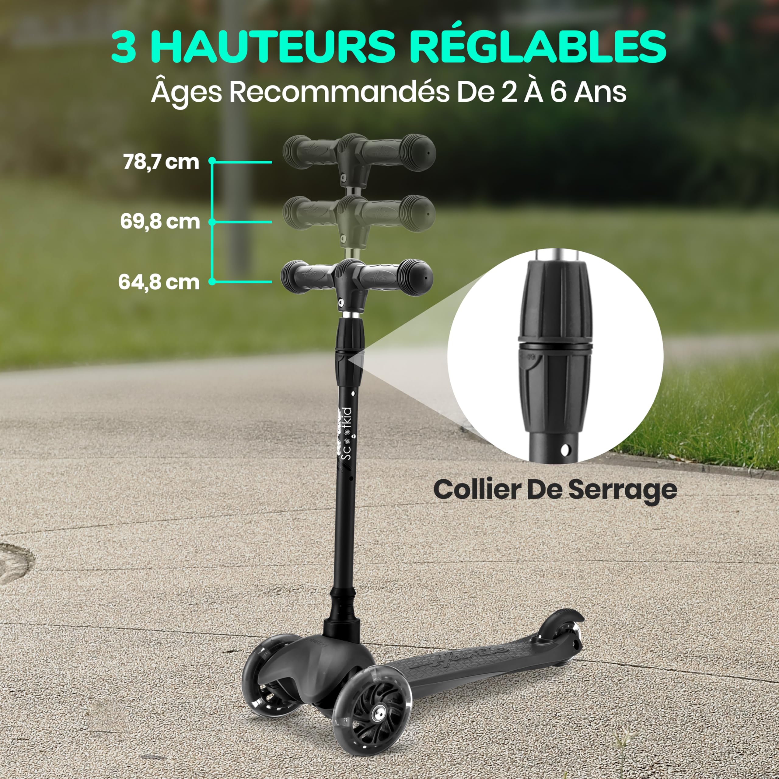 Hurtle Trottinette Enfant et Tout-Petit – Trottinette Tricycle de Qualité avec Plateau Stable et Roues à LED Lumineuses