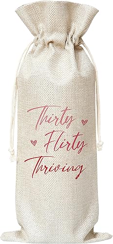 Bolsa de regalo de vino para cumpleaños número 30 1 bolsa de vino con cordón Thirty Thriving divertida bolsa de vino reutilizable de treinta años