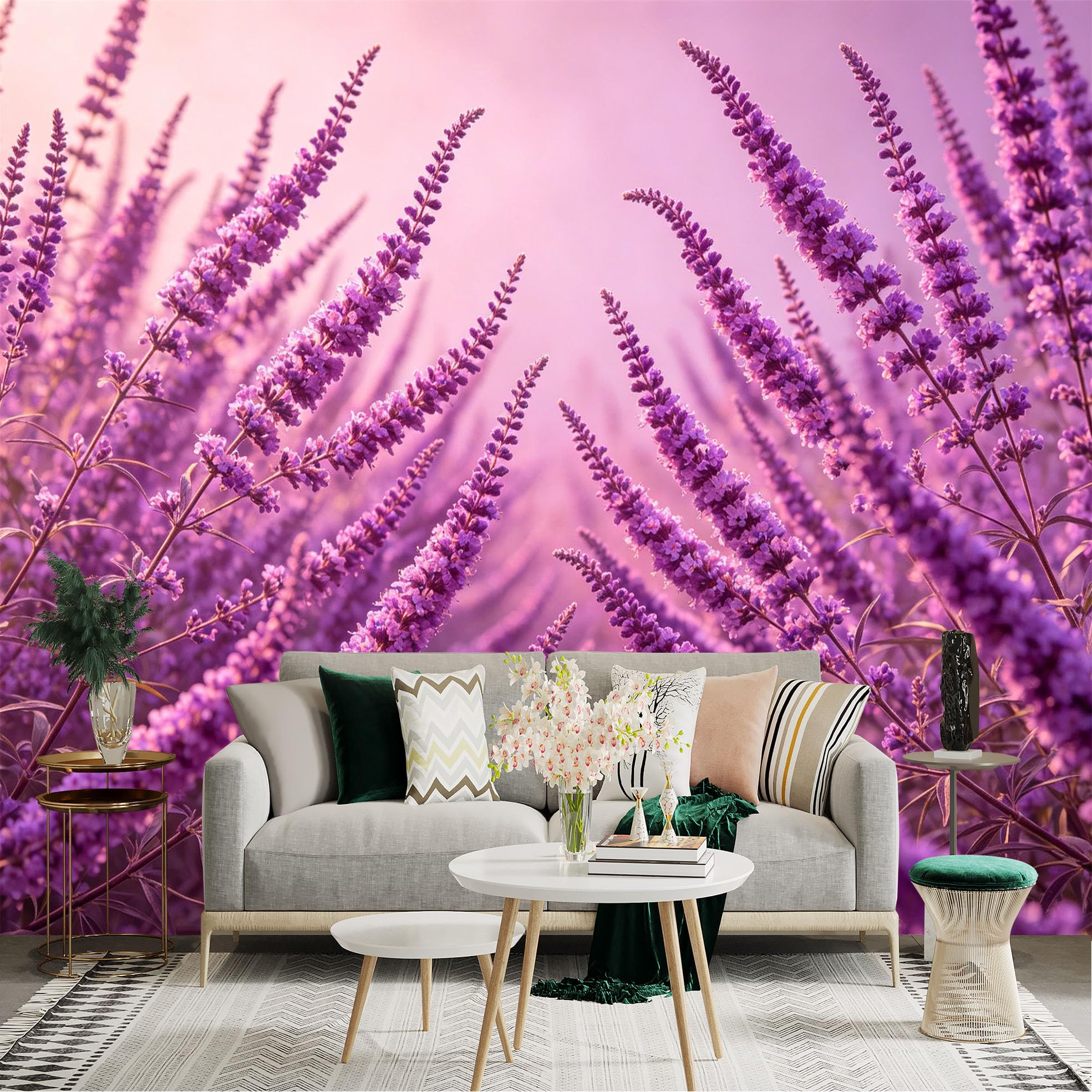 Lnzczhyre Dbh260521286 Custom Size Wall Sticker Mural， Beautiful Purple Flower Field， Soft Natural Lavender Bloom， Artistic Floral Background， For Wall Decoration， Peelandstick Wall Decals.