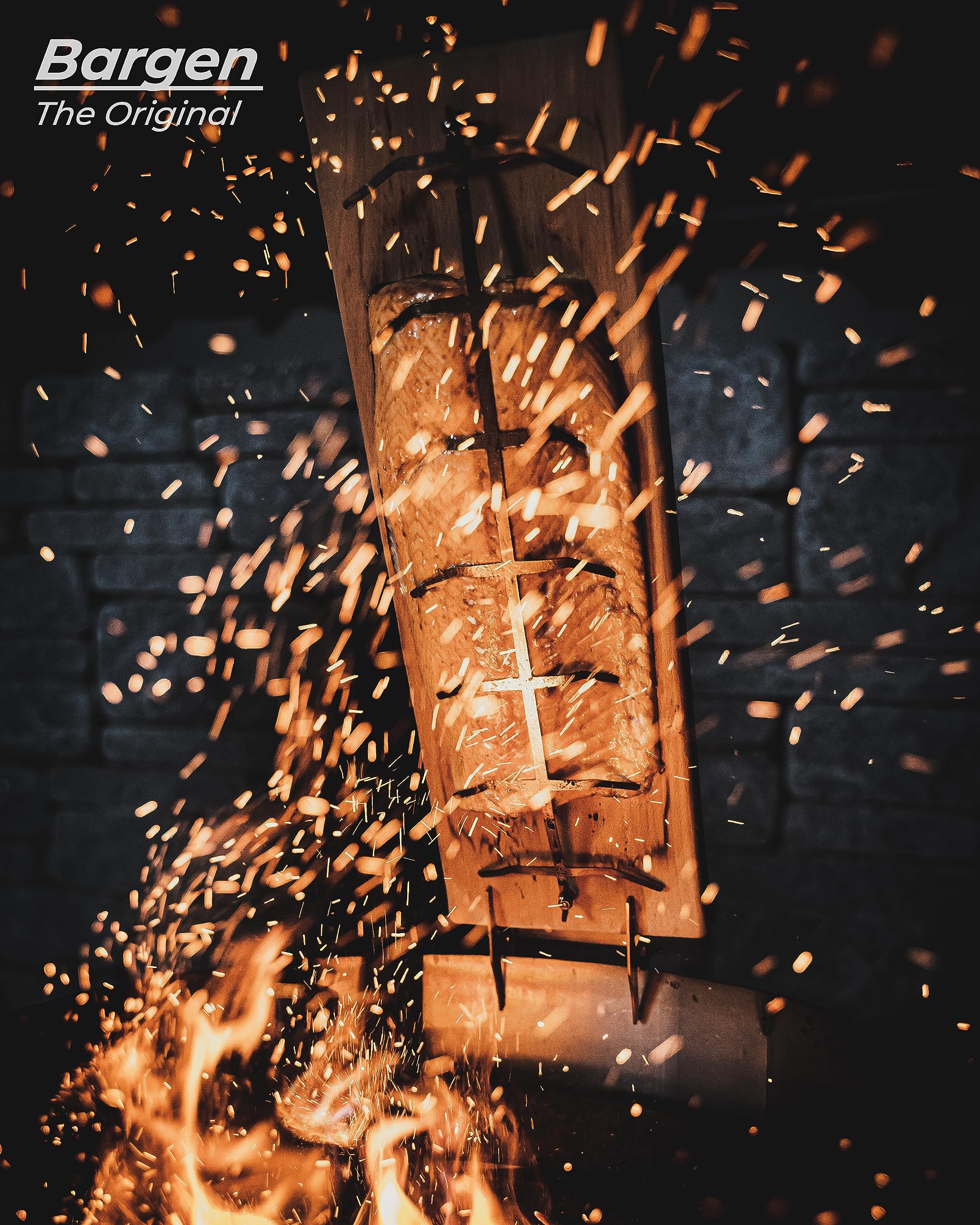 Bargen Flammlachsbrett 55 x 18 cm - Flammlachsbretter mit Edelstahl-Halterung - Premium Grillzubehör für Feuerschalen und Kugelgrill