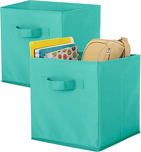 Whitmor Juego de 2 cubos plegables de 10 x 10 x 10 pulgadas color turquesa