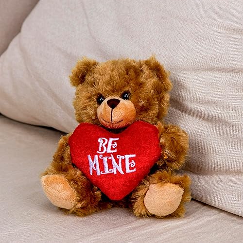 Miniatura 5 de Plushland Peluche de oso de corazón moca  Juguete de peluche para niños y adultos  Almohada de corazón bordada  Marrón-9 pulgadas (Be Mine 9