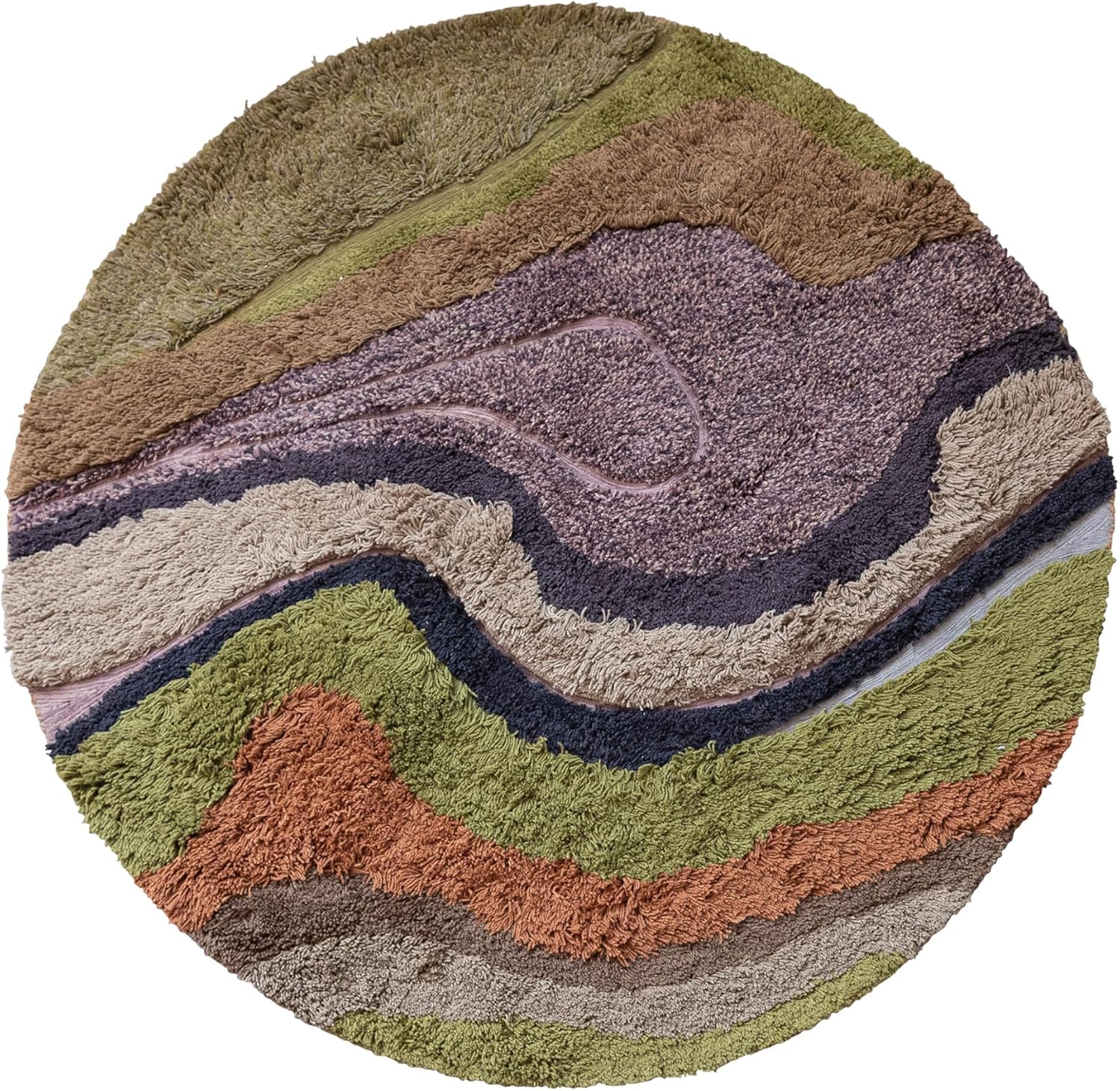 Creative Co-Op Round Wool and Cotton Tufted Rug with Abstract Design and Varying Pile, Multicolor