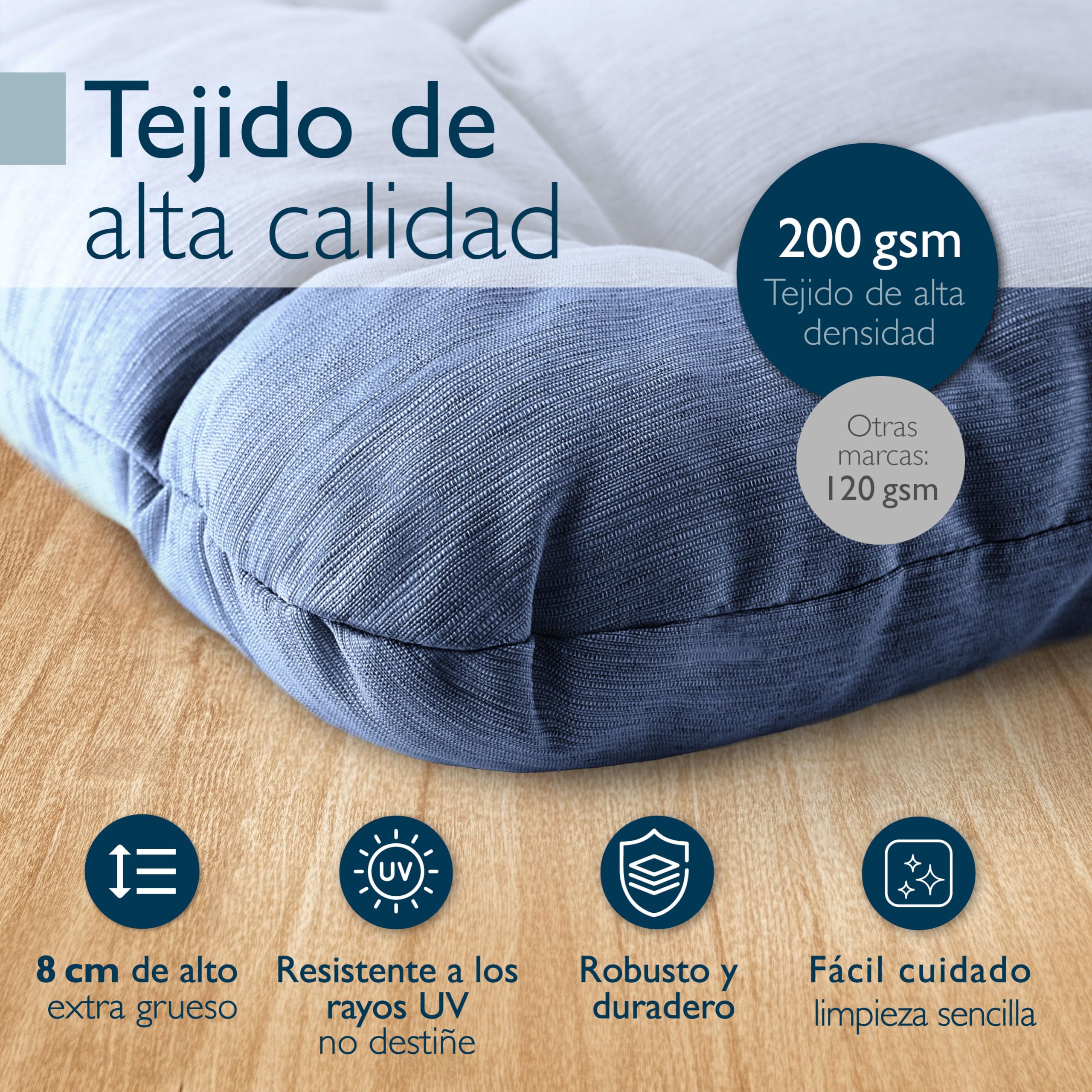 Beautissu 4X Cojines de Silla Premium 35x35 cm - Cojines Interior y Exterior Acolchado de Espuma Resistente de 8 cm de Grosor, Made in EU - Azul Oscuro - HighLux SK