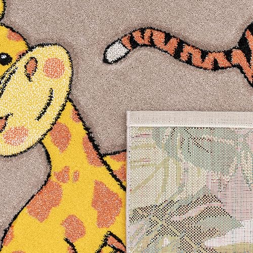 Miniatura 4 de Paco Home Alfombra infantil Animales Coloridos Jirafa León Mono en Beige, Tamaño 4'4" Cuadrado