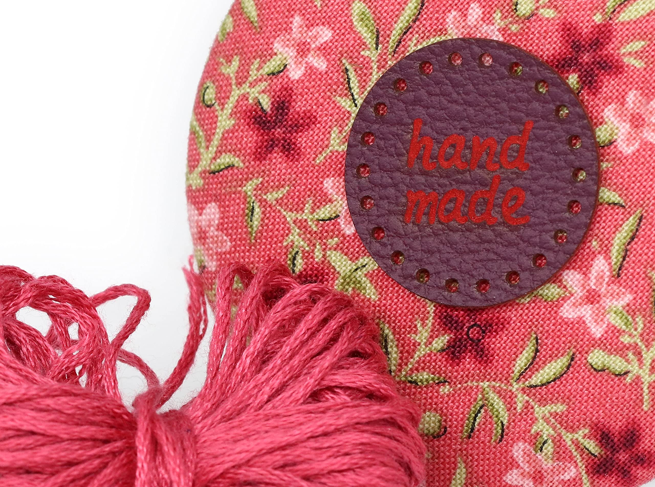 Etichette Handmade PU Rotonde - Rosso-Viola MOD. RO02 - Tag Handmade Etichette Etichette Handmade da Cucire Fatto a Mano (30 Pezzi - Testo Personalizzato)