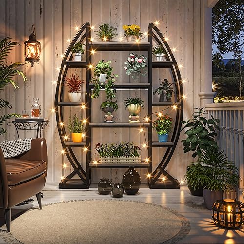 Miniatura 3 de Tribesigns Soporte curvado para plantas de interior, estante grande de metal de 8 niveles, soporte de maceta industrial de 69 pulgadas de alto para
