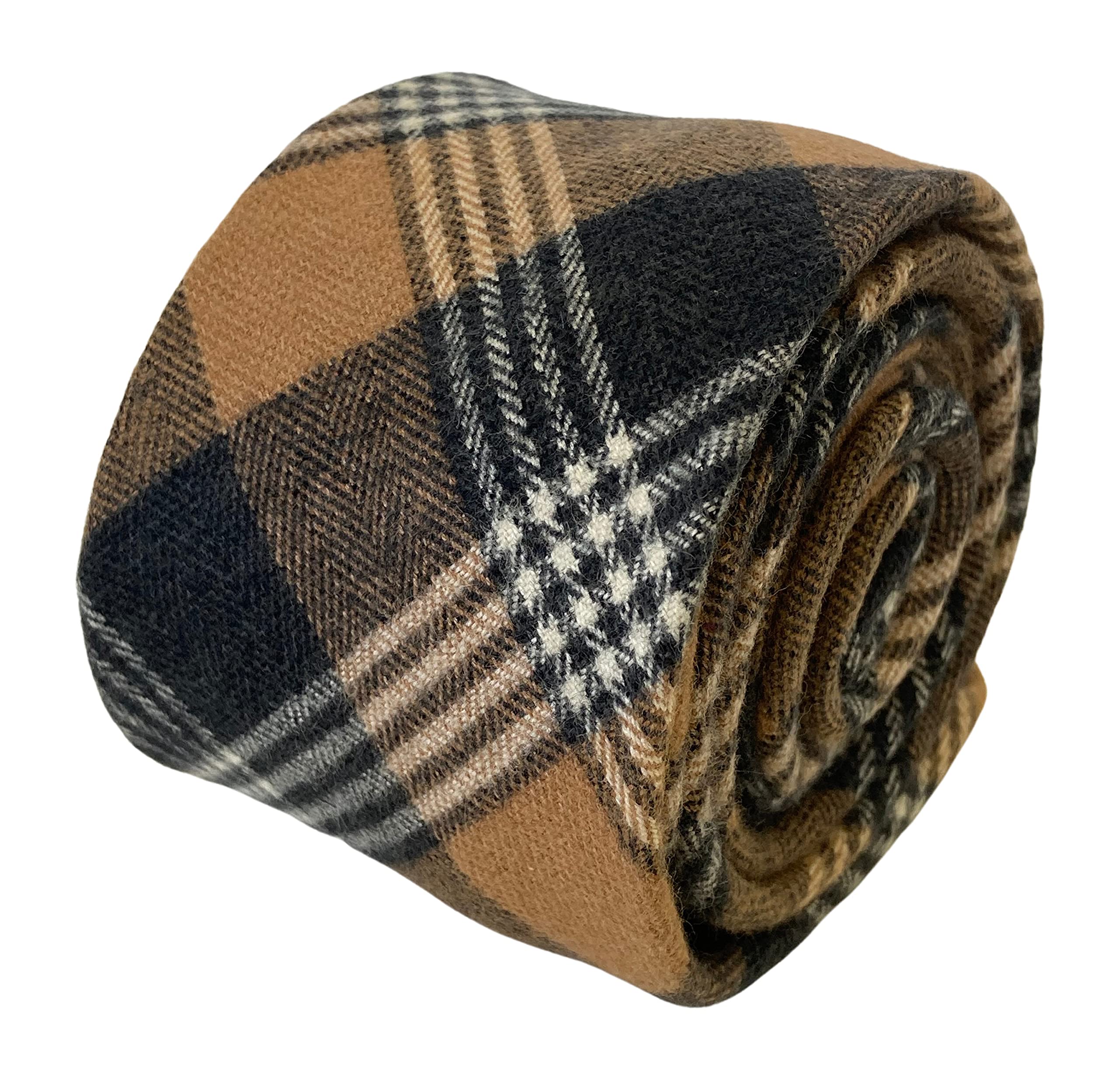 Frederick Thomas Handmade Mens Ties Men's Brown/Black & Prince Of Wales Check Wool Tie