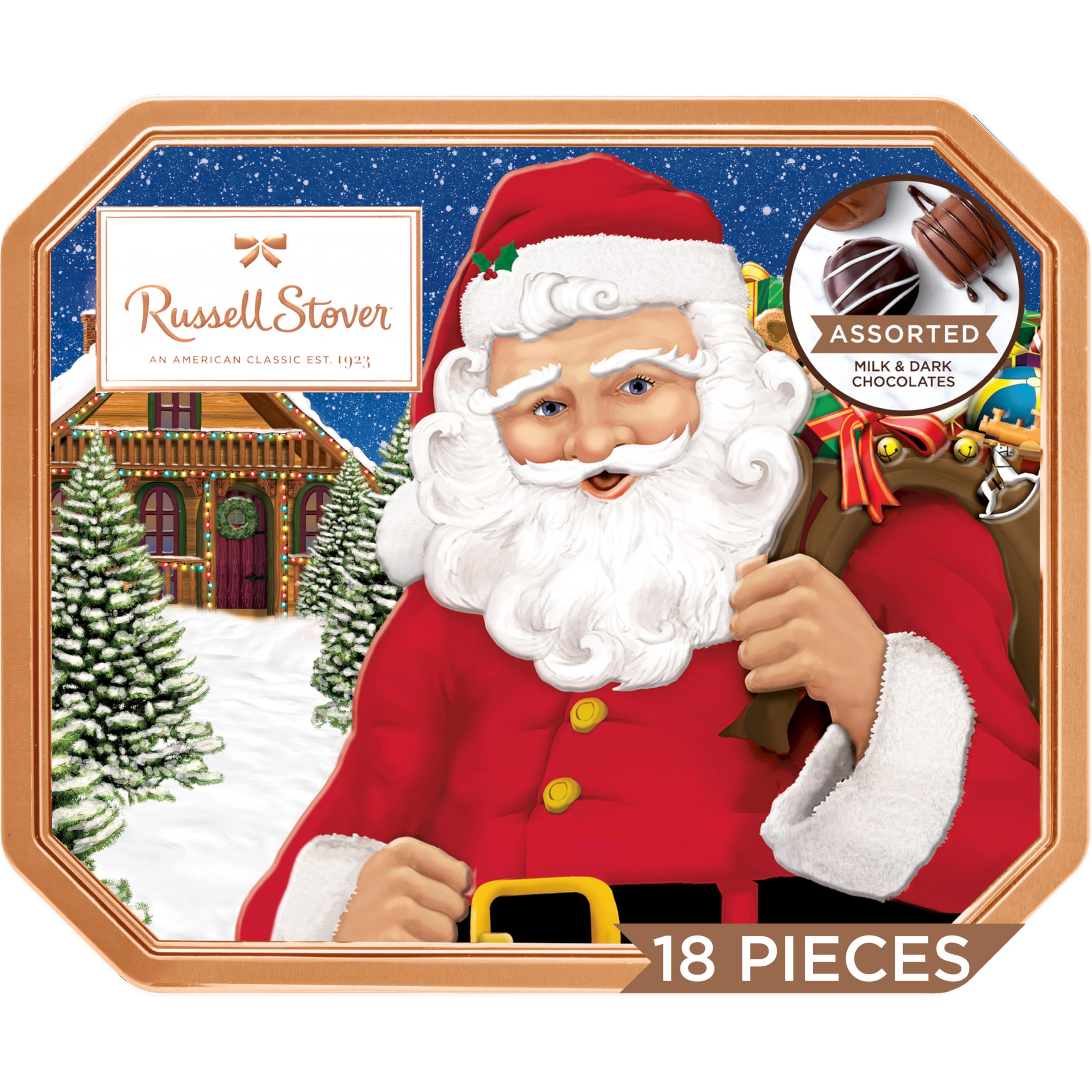 Christmas Assorted Milk & Dark Chocolate Candy Santa Gift Tin, 10 oz.