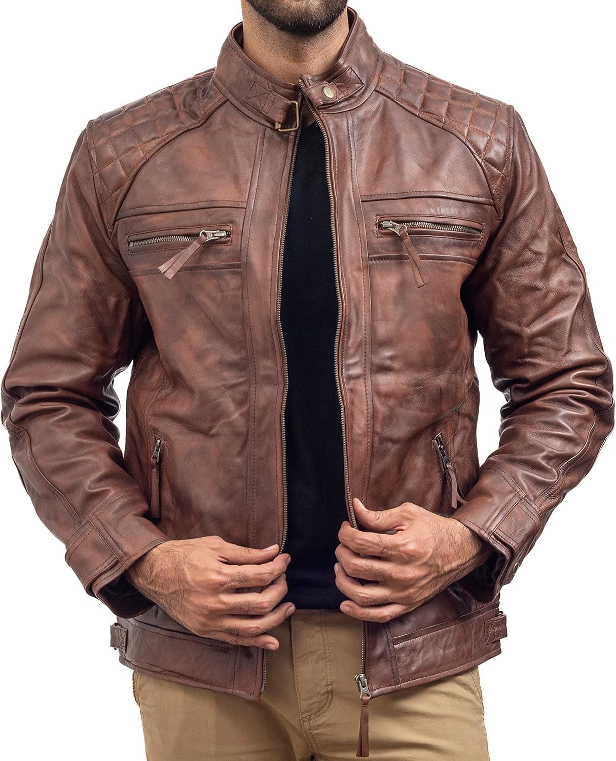 Miniatura 3 de Cafe Racer Motorcycle Jacket Men - Real Lambskin Leather Jacket Mens