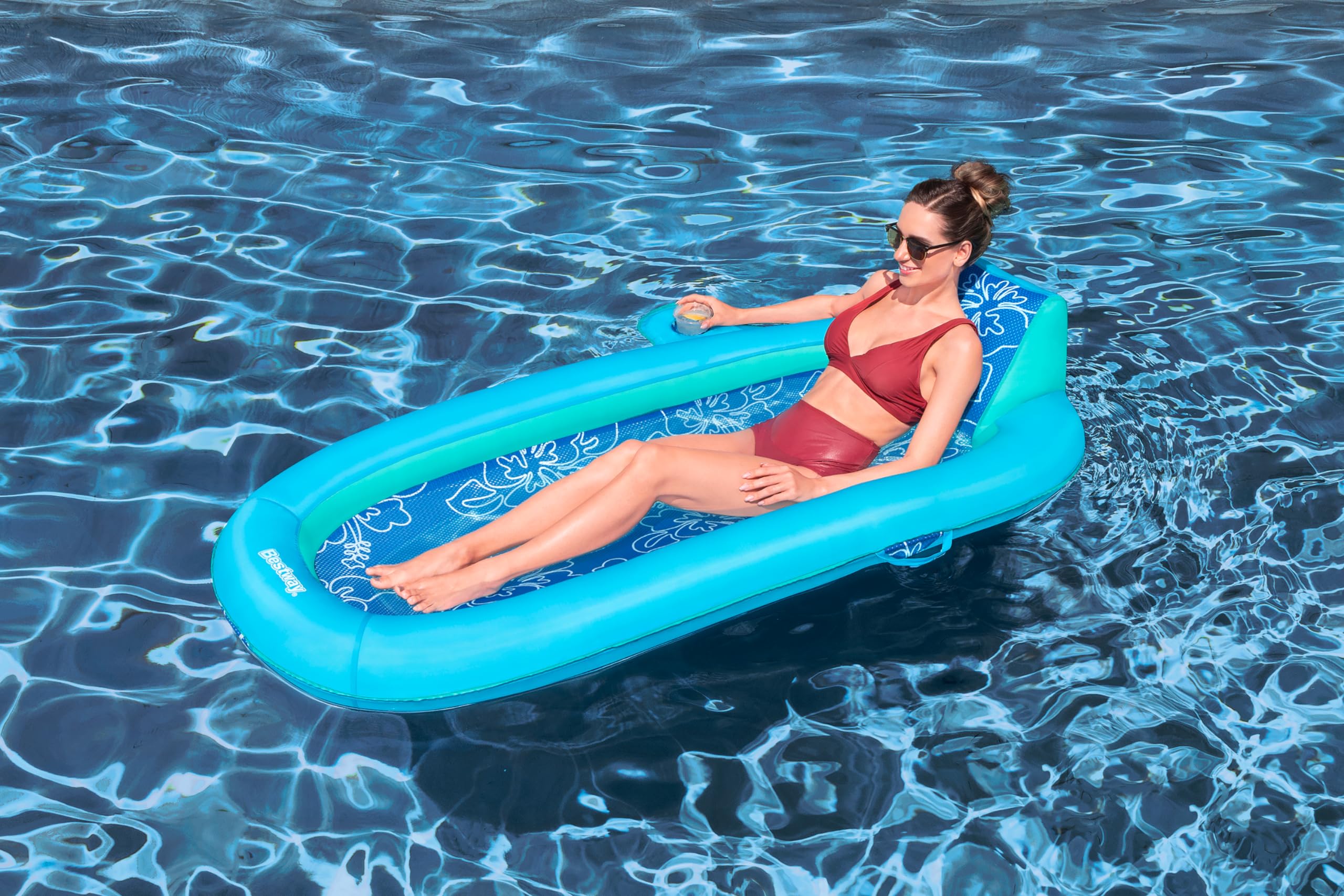 Siège Gonflable Piscine Flex N' Fold - 132x113x42cm, 100kg, Porte-gobelet, Turquoise - 6