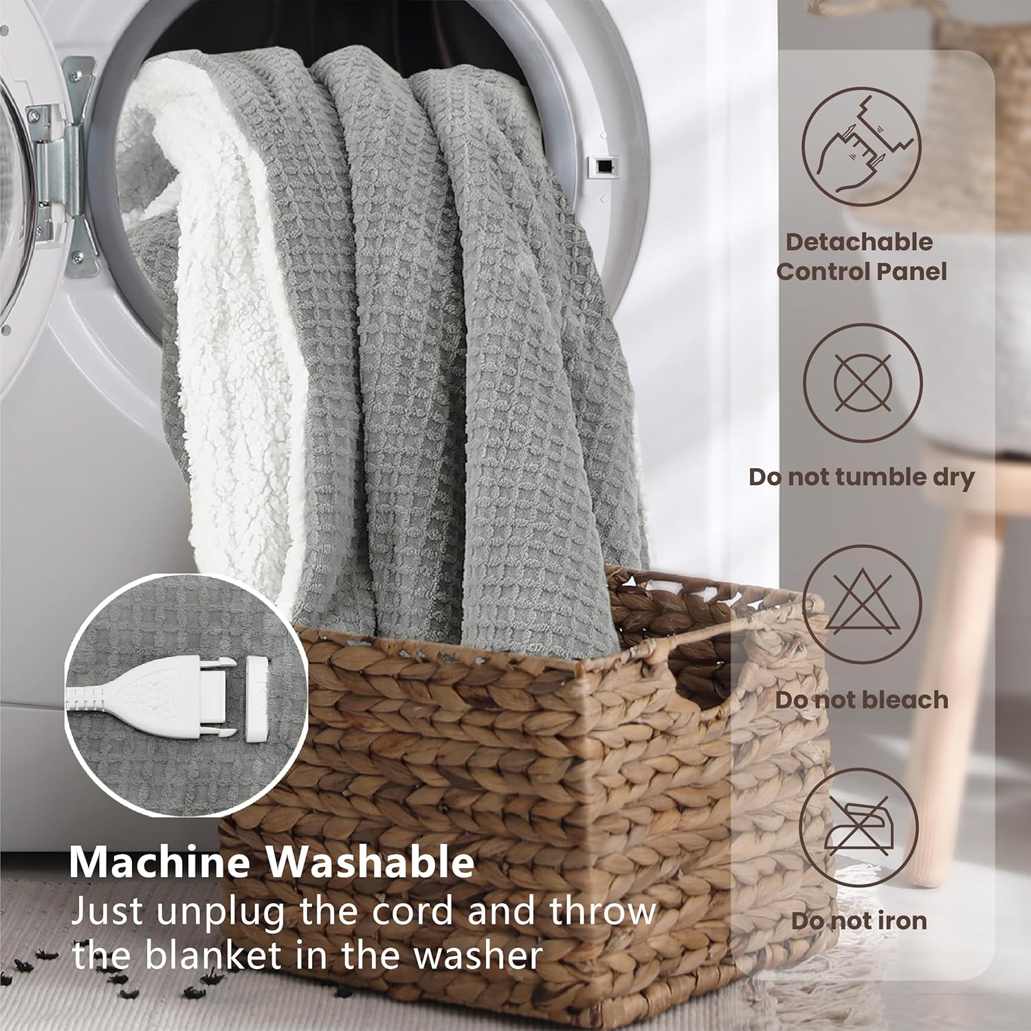 Heated Blanket Electric Blanket Queen Waffle,84x90 Inches Sherpa Fleece Fast Heating Blanket 6 Heating Levels & 10 Hours Auto Off ETL Certification, Grey Queen - Image 9