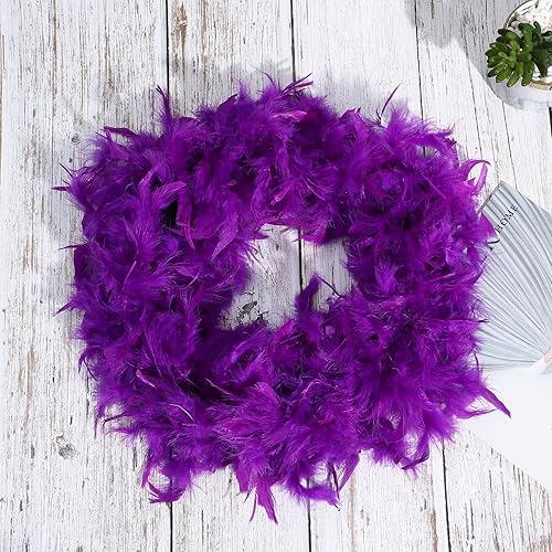 Miniatura 3 de HaiMay Paquete de 2 boas de plumas de pavo para fiestas de ropa de manualidades, 4.4 yardas 40G60G80G Boas de plumas