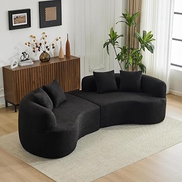 106.7" Modern Curved Oversized Sectional Sofa, Minimalist Modular Cloud Couch with 4 Throw Pillows, Luxury 4-Seater Extra Deep & Wide Seat Sofa in Soft Teddy Fabric, Pure Black