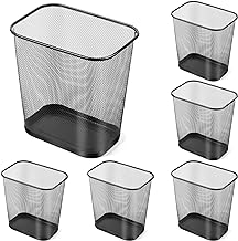 Nuanchu 6 Pcs Mesh Square Trash Cans 4 Gallons Wire Wastebasket for Home Black Metal Office Garbage Cans Rectangular Trash Bin for Kitchen Bathroom Bedroom, 11.7 x 8.5 x 11.8 Inch (Black)