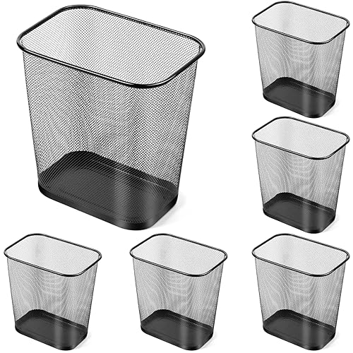 6 botes de basura cuadrados de malla de 4 galones, papelera de alambre para el hogar, de metal negro, para oficina, basura, rectangular, parte
