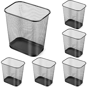 Nuanchu 6 Pcs Mesh Square Trash Cans 4 Gallons Wire Wastebasket for Home Black Metal Office Garbage Cans
