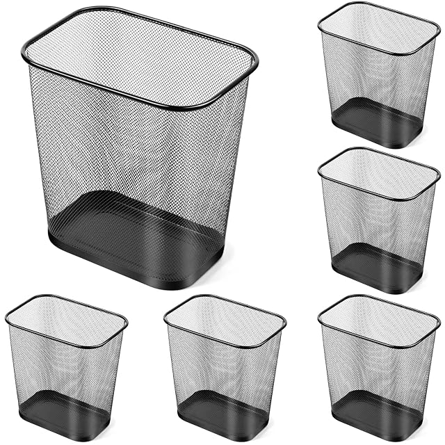 Nuanchu 6 Pcs Mesh Square Trash Cans 4 Gallons Wire Wastebasket for Home Black Metal Office Garbage Cans