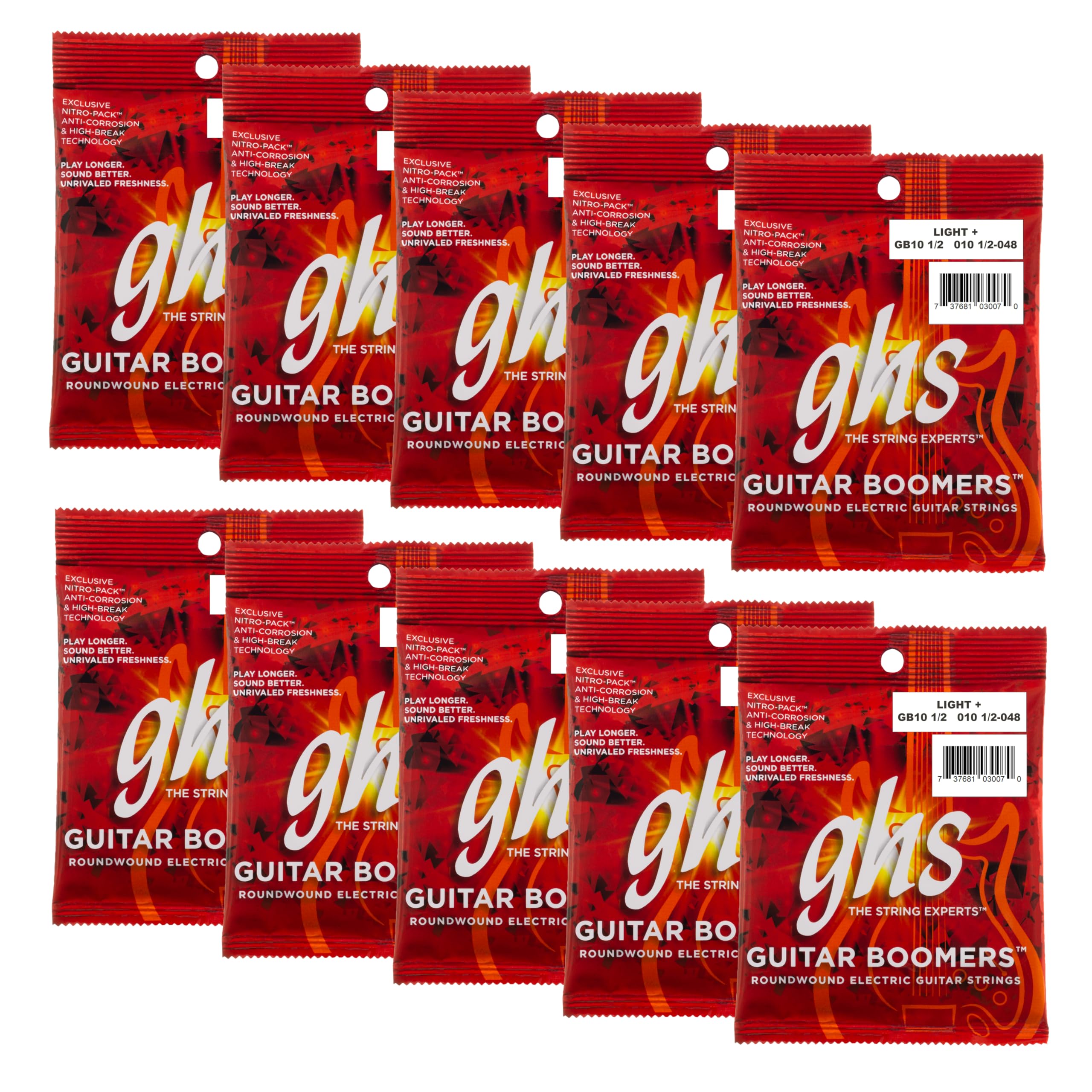 GHS GB10 1/2 Struny Guitar Boomers, niklowane struny do gitary elektrycznej, lekkie + (.010 1/2-.048), 10-pak