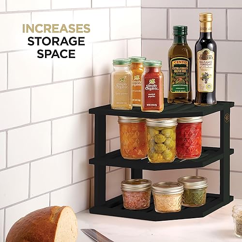 Miniatura 5 de Estante Organizador de Gabinete - Estante de Esquina de Bambú para Encimera de Cocina, Ahorrador de Espacio de Gabinete para Platos, Platos Hondos