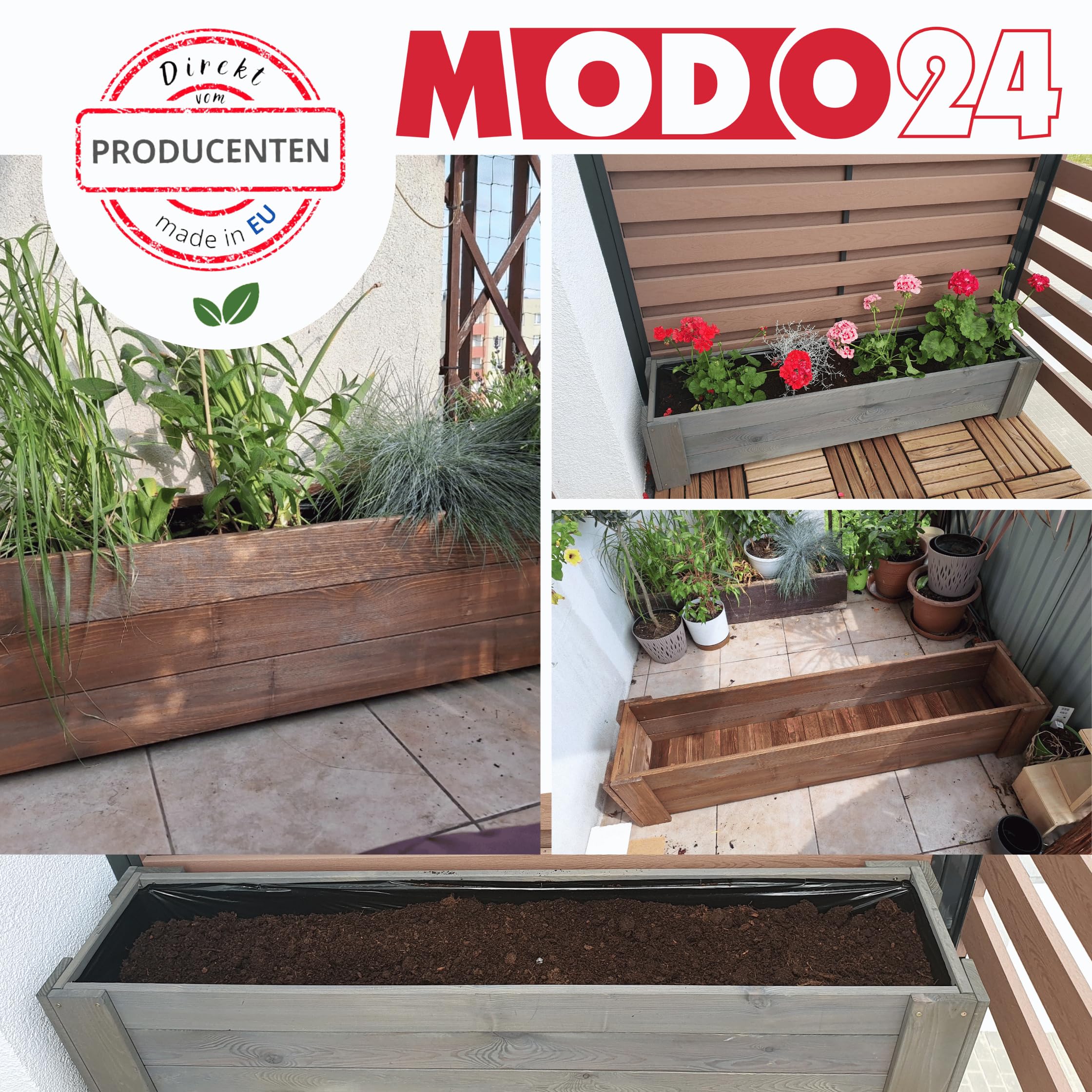 Pflanzkübel aus Holz, Hochbeet mit Schutzfolie, Kiefernholz Pflanzkasten Blumenkasten für Outdoor Garten Terrasse Balkon, Wetterfest, Stabil & Dekorativ, 30x137x33 cm Farbe: Grau imprägniert