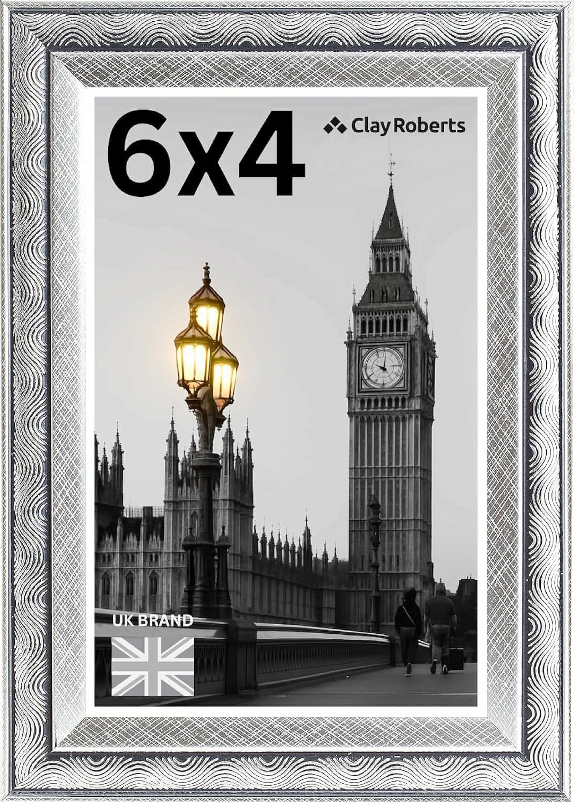 6x4 Silver Antique Photo Frame Picture Frame, Freestanding and Wall Mount, 10x15cm, 4x6 Frame for Wall Collage Display, Shelf and Staircase, Home or Gift.