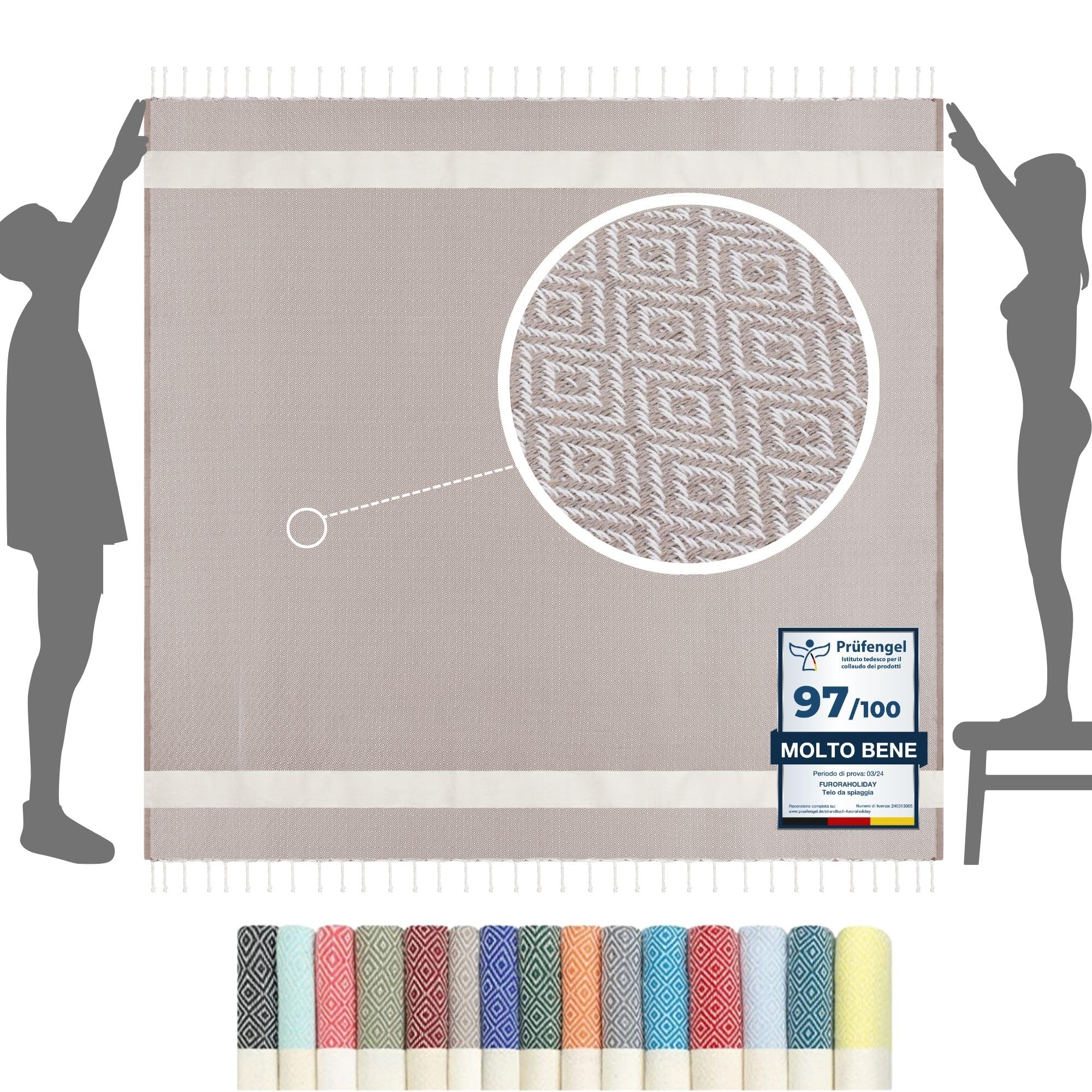 furora HOLIDAY Telo Mare Grande cotone 200x200 cm XXL GIGANTE | Telo Spiaggia antisabbia - Coperta Pic Nic - Pareo Asciugamano Mare spugna | Fouta Beach Towel lungo, frange angoli, Uomo Donna Ragazzi