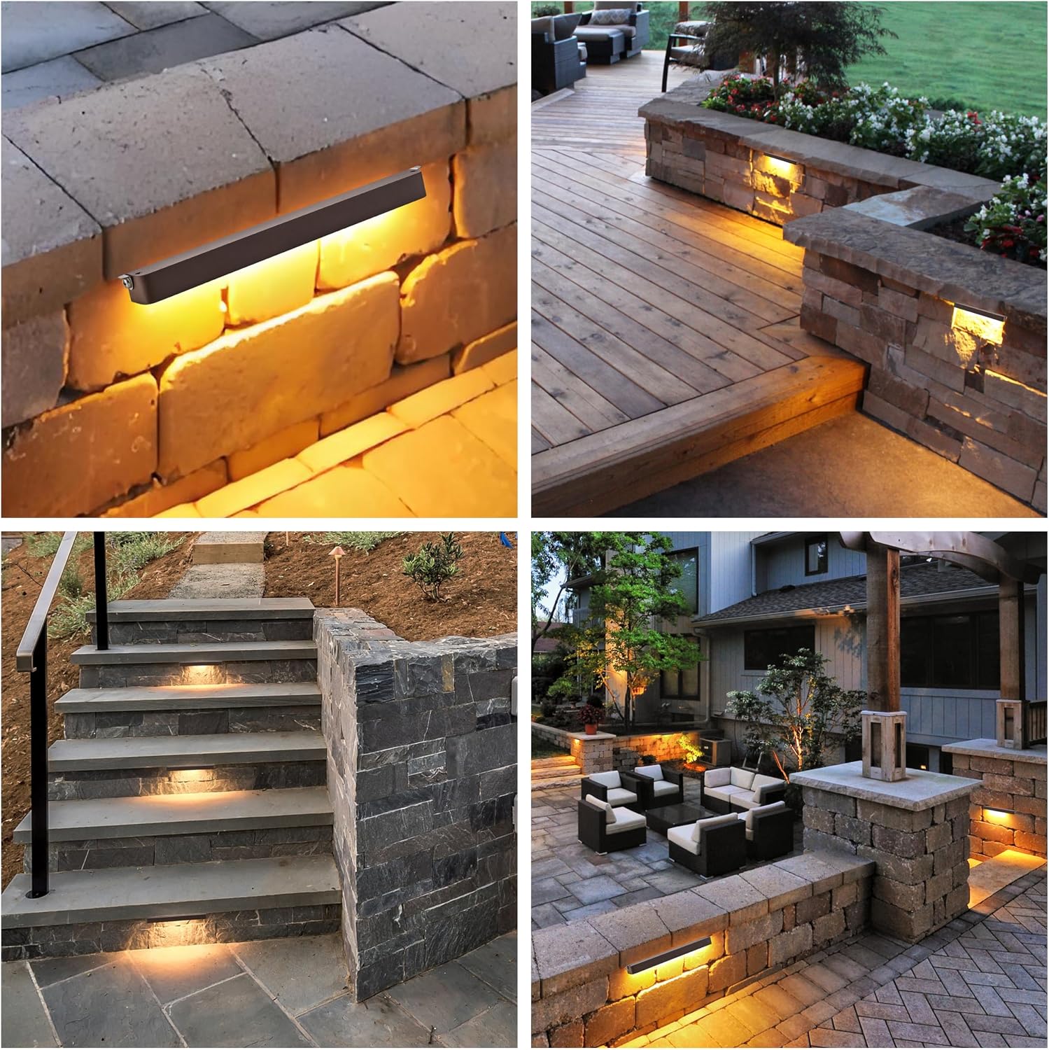 Low Voltage LED Step Lights 4 Pack, 12.25 Inch Landscape Lighting for Deck, Stairs & Pathway, 5CCT Adjustable 2700K-6500K, Waterproof Outdoor Retaining Wall & Paver Lights, 12V 5W High Brightness