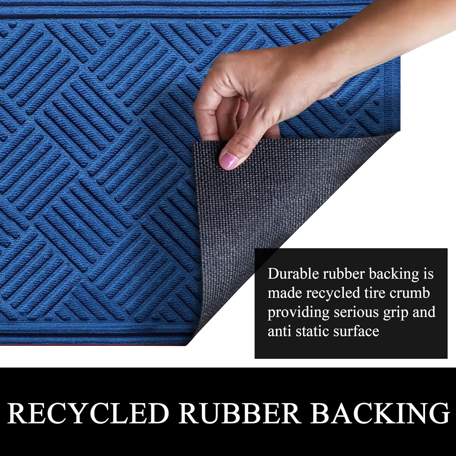 A1HC New Durable and Versatile Polypropylene Rubber Door Mat All Weather Inside Outside Door Mat Easy to Maintain for Entrance Back Doors, Patio, Garage (Blue, 24"x36")