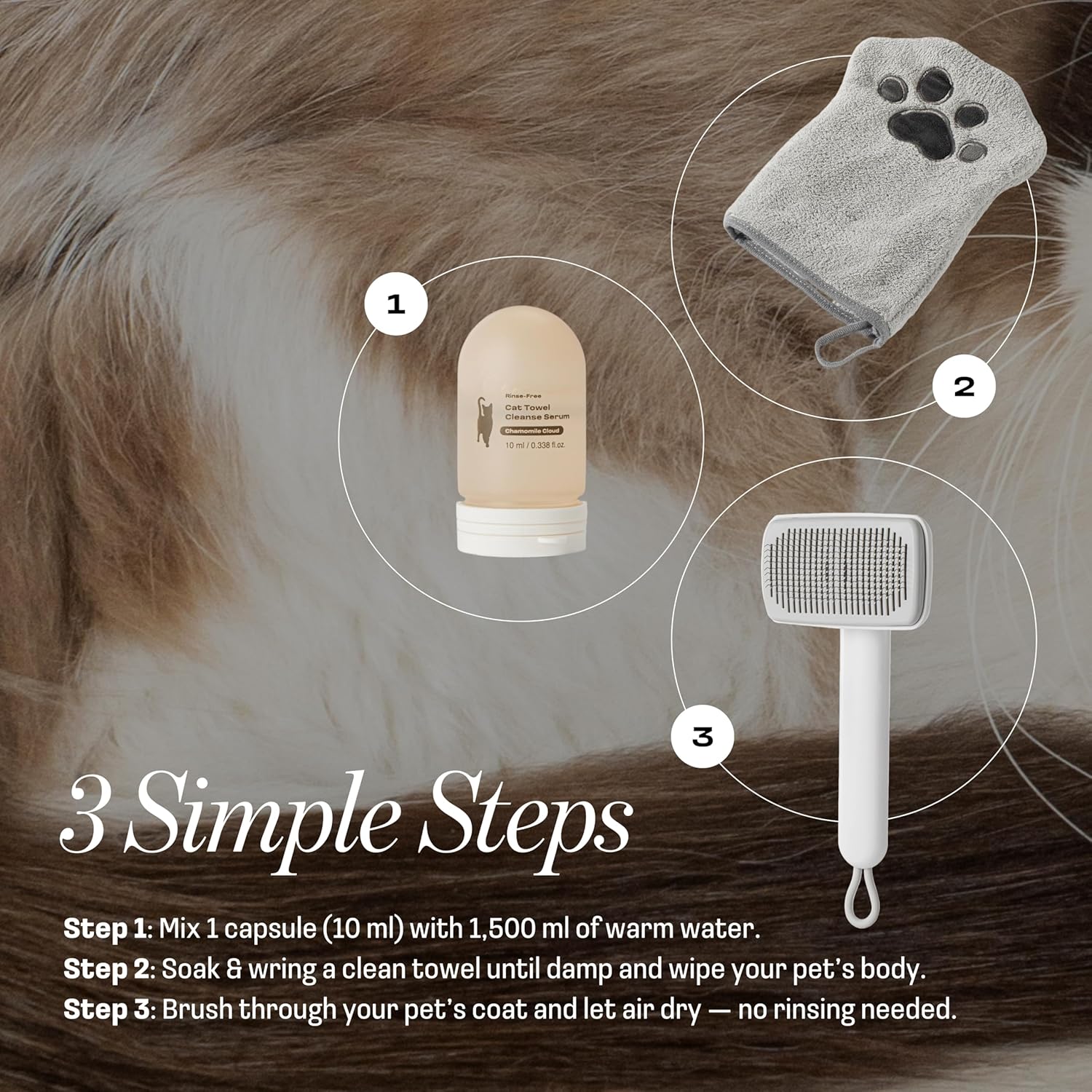 Cat Rinse-Free Towel Cleanse Shampoo & Conditioner with Bath Mitt - Image 4