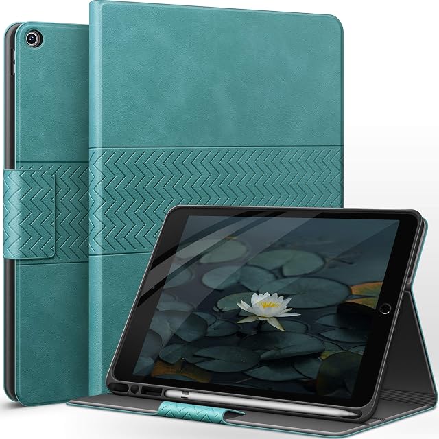 auaua Case for iPad 9th Generation 2021, iPad 8th Generation, iPad 7th Generation with Pencil Holder Vegan Leather Auto Sleep/Wake Smart Cover for iPad 10.2 Inch(Green)