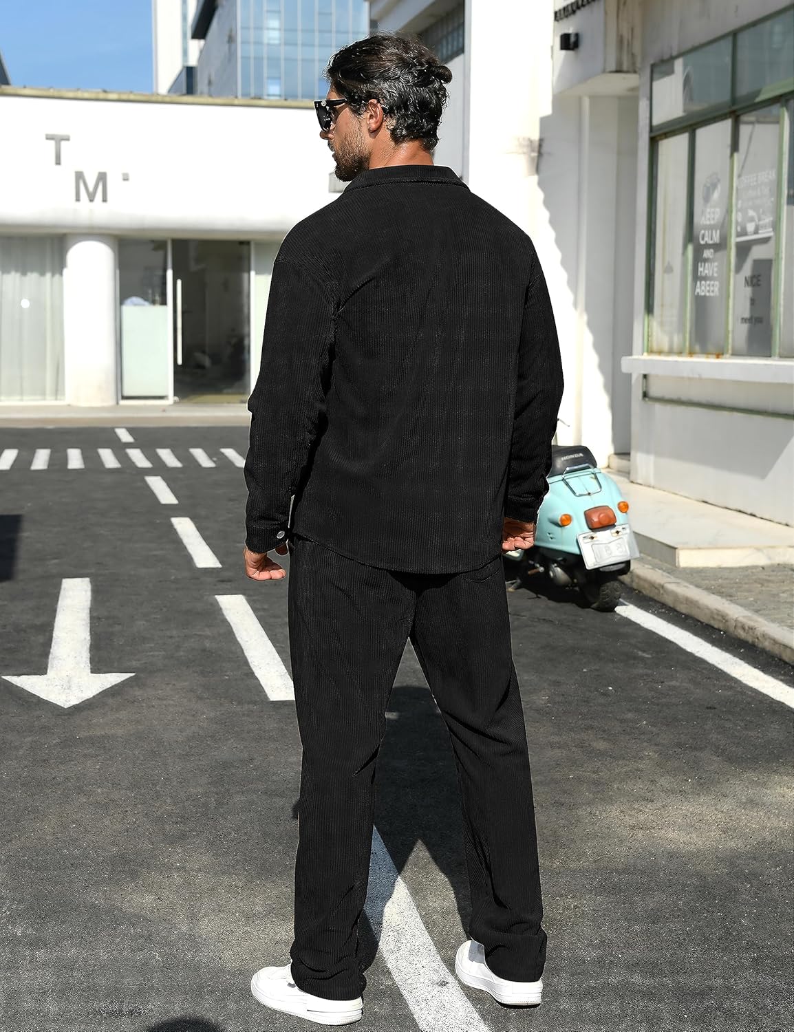 LecGee Men's 2 Piece Corduroy Shacket and Pants Outfits Long Sleeve Causal Autumn Winter Jacket Tracksuit Overshirt Set - Image 4