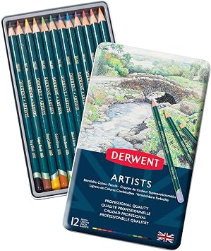 Derwent Artists Colored Pencils, 4mm Core, Metal Tin, 12 Count 32092