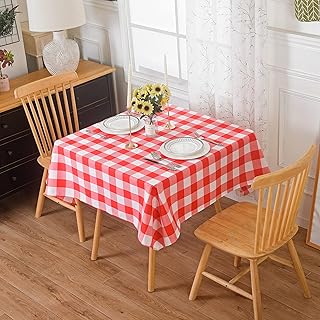 2 Pack Waterproof Polyester Fabic Square Checkered Tablecloth,54x54 Outdoor Table Cloth,Oil Stain Prevention Table Cloth for Pinics and Parties(Red and White)