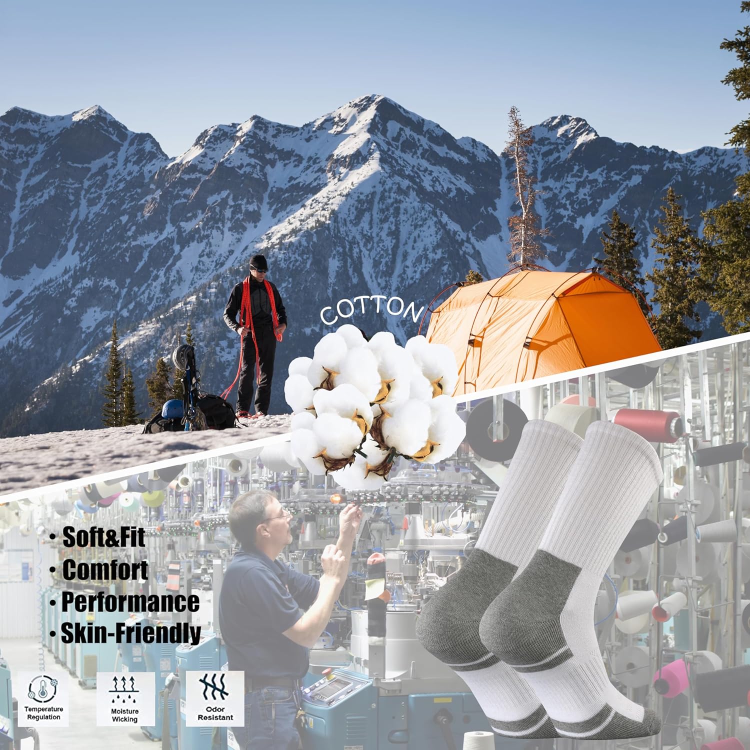 Ortis Men's Cotton Cushion Crew Socks Moisture Wicking Breathable Thick Warm Thermal for Athletic Heavy Duty Work Boot - Image 5