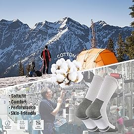 Ortis Men\'s Cotton Cushion Crew Socks Moisture Wicking Breathable Thick Warm Thermal for Athletic Heavy Duty Work Boot(WhiteGrey L)
