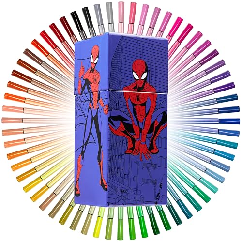 Marvel Spiderman Coloring Pens for Kids, Markers 60 Pcs Felt Tip Pens for Drawing Doodling Assorted Colors, Boys Gifts