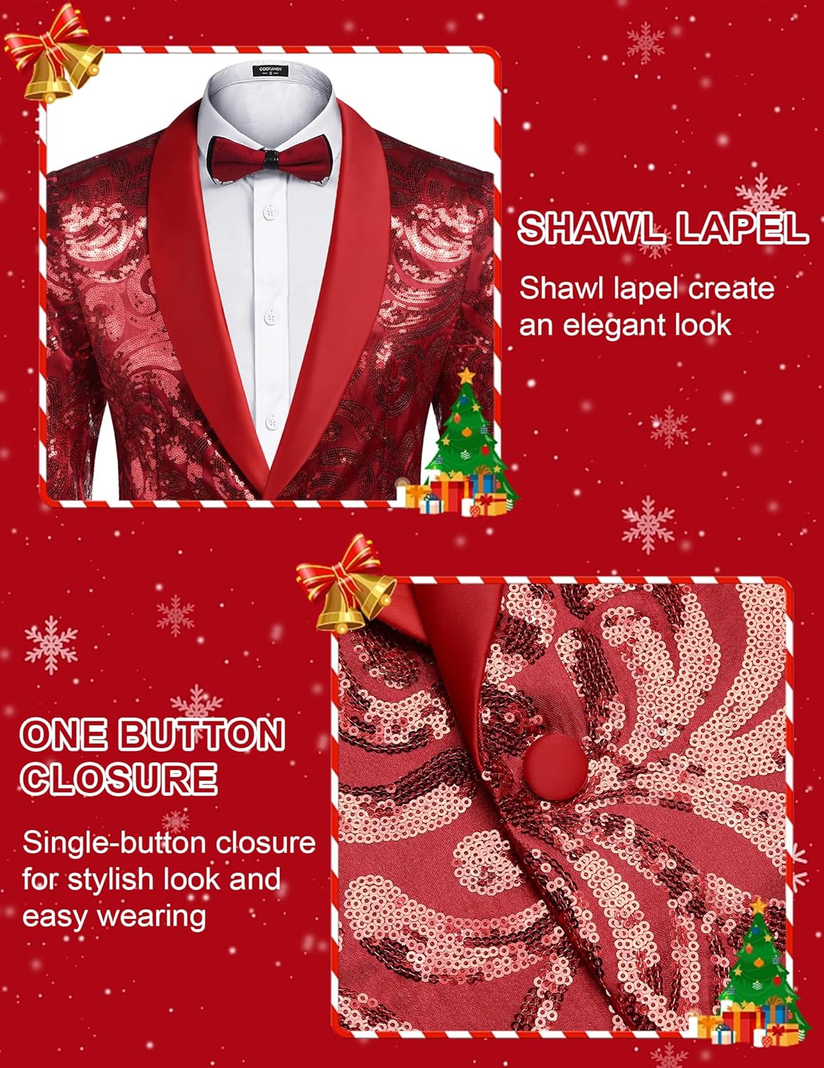 COOFANDY Men's Sequin Blazer Sparkly Glitter Jacket Shiny Floral Suit Jacket Stylish Party Wedding Banquet Prom Tuxedo - Image 4