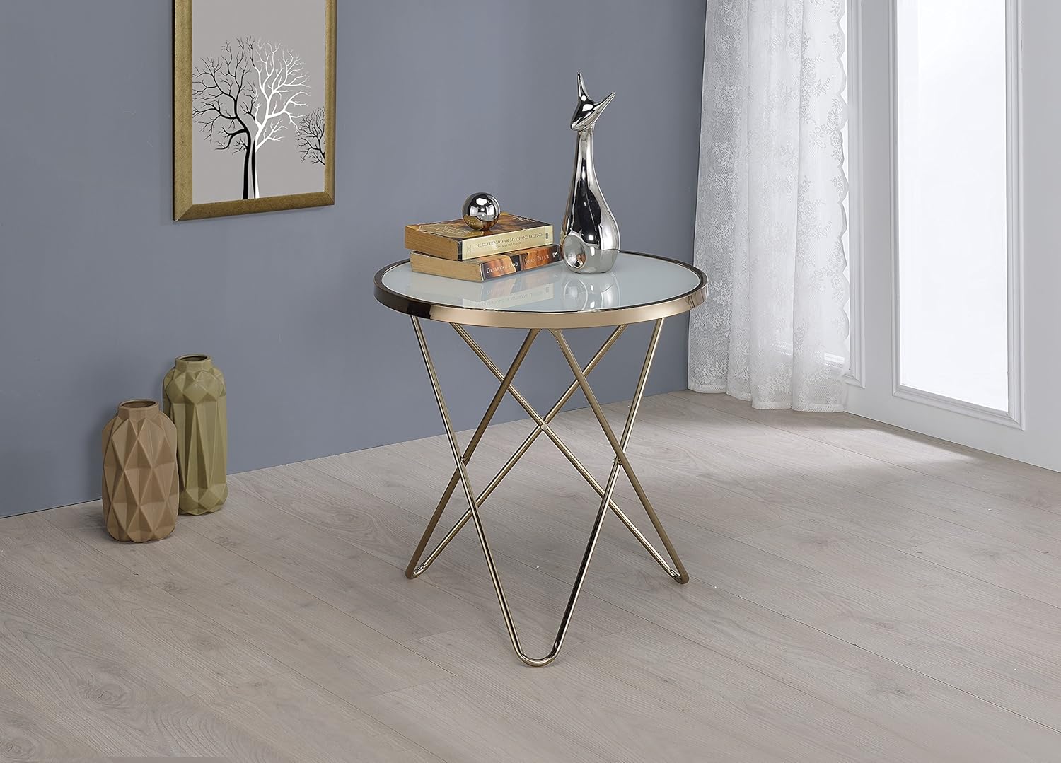 60% оƒƒ Dіѕсоunt Acme Valora End Table, Frosted Glass & Champagne