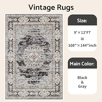 Amazon.com: Puino 9x12 Washable Vintage Rug: Oriental Rugs
