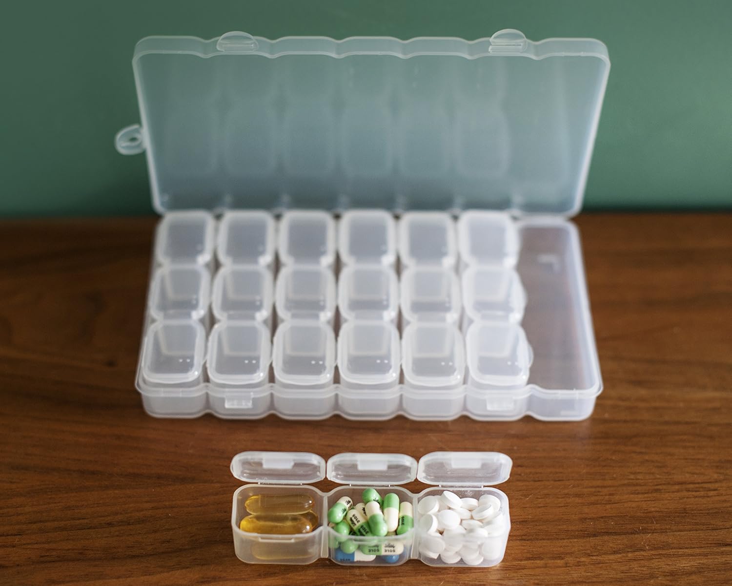 LeanTravel Hanging Toiletry Bag for Travel w/ 5 Pockets & 7 Day Plastic Pill Case Organizer - Image 7