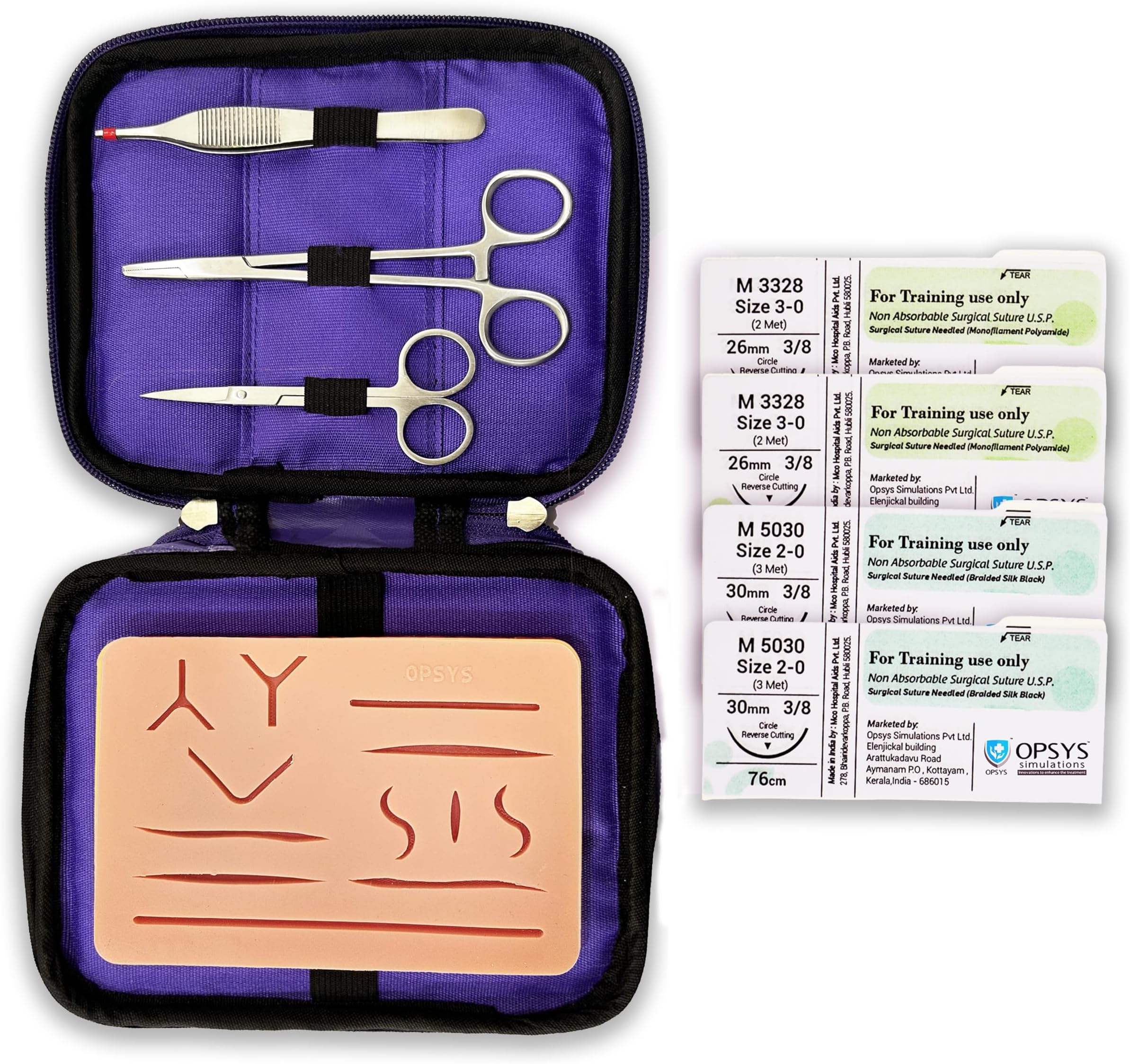 Opsys Standard Suture Practice Kit Including Standard Suture Pad and Suture Tool kit, Silicone Suture Practice Model